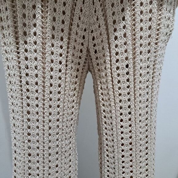 Solitaire 2 Piece Set Crochet Boho Knit Top/Pants Cover Up Large Oatmeal NWT - Picture 14 of 17